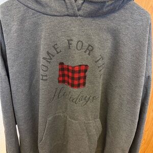 Maurices Gray Hoodie with Red Plaid Detail